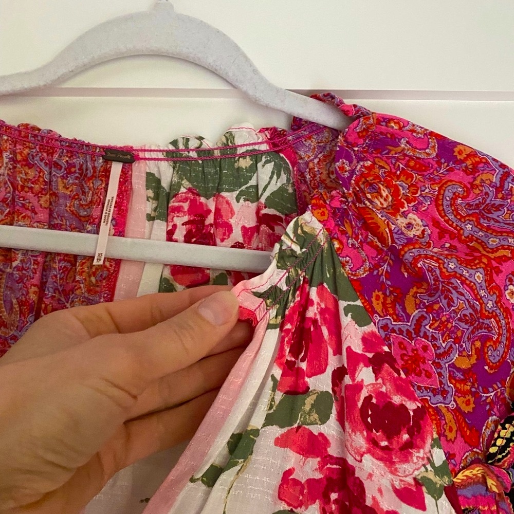 Free People Babydoll Multicolor Floral Festival Boho Size XS Blouse Cottagecore - Picture 5 of 7